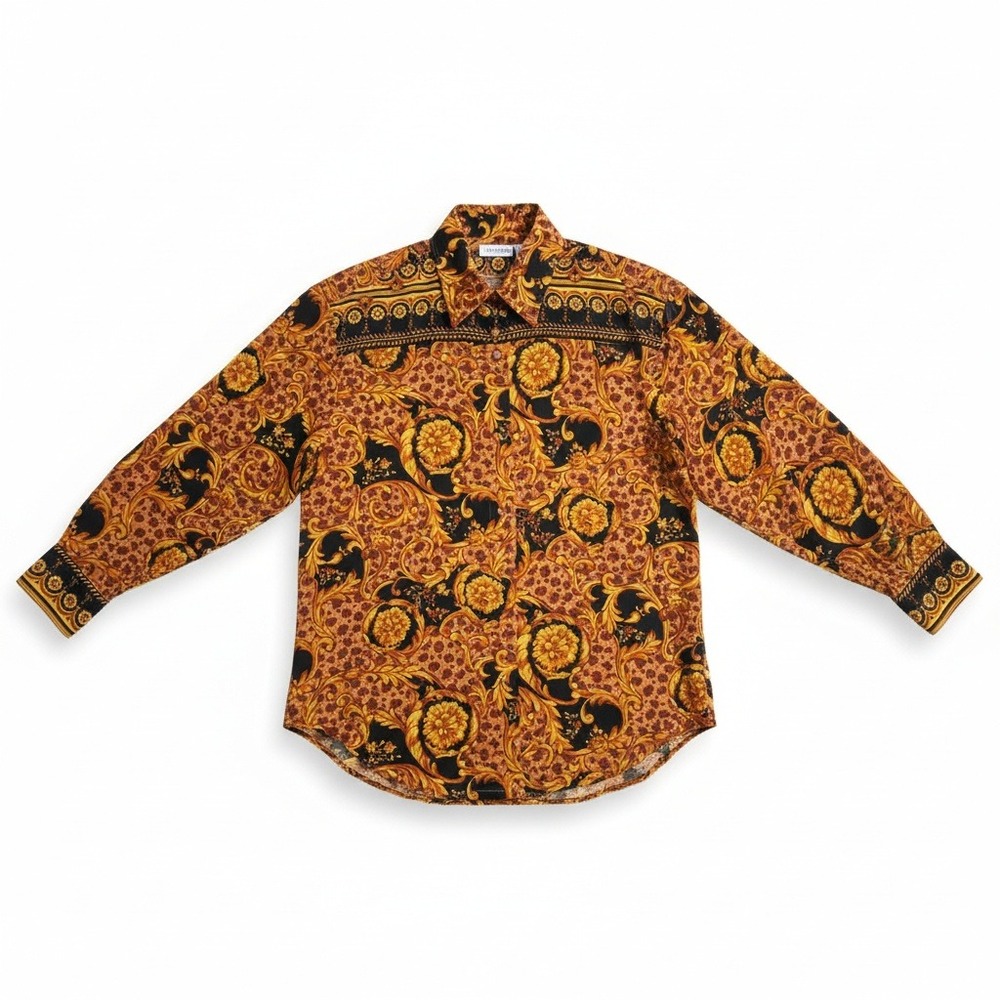 Martinique Gold Baroque Leopard‎ Print Button Down. Woman's Size 8, Long Sleeve